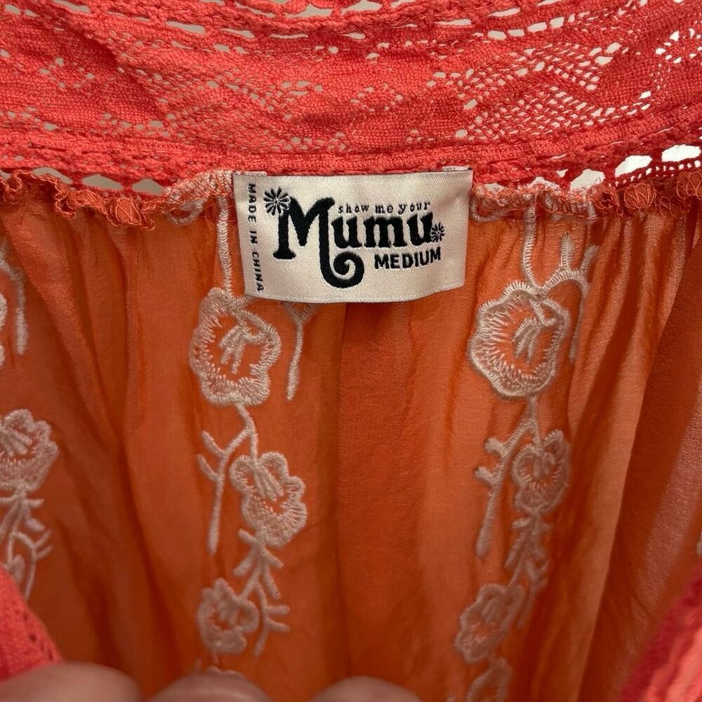 Show Me Your MuMu Blushing Lace Coral Floral 100% Silk Mini Dress Size Medium - Picture 4 of 7